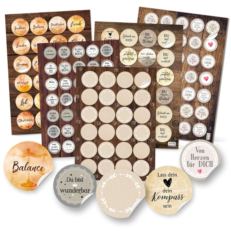Großes Aufkleber SET - Motivationsaufkleber + Blanko Aufkleber zum Beschriften - beige grau Vintage-Stil