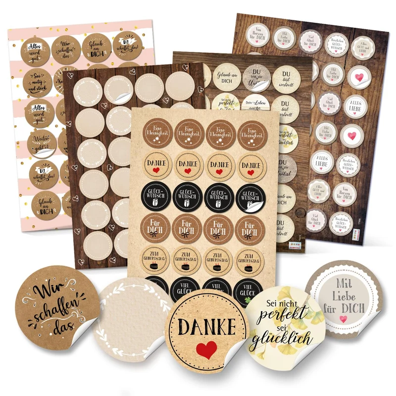 Geschenkaufkleber SET - Aufkleber Mix zum Basteln und Verzieren von DIY Verpackungen - beige braun Vintage