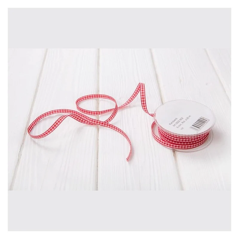 1 Rolle rot-weiß kariertes bayerisches Vichy Karo-Band Geschenkband Bastelband Dekoband Zierband 20 Metern - 10 mm! Bayern-Deko Karomuster Verpackung Geschenke Weihnachten weihnachtlich