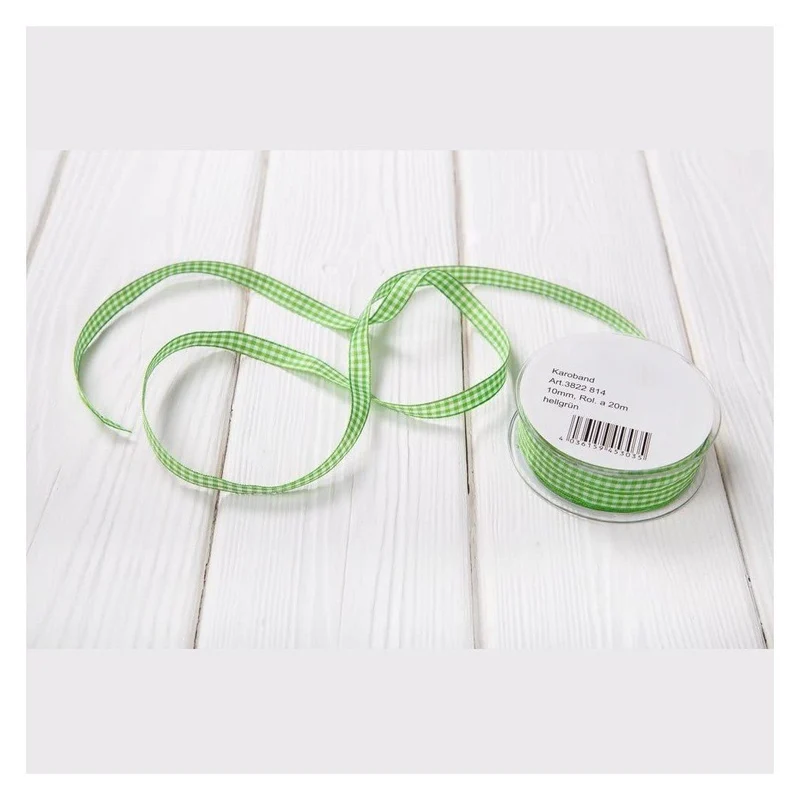 1 Rolle grün-weiß hellgrün kariertes bayerisches Vichy Karo-Band Geschenkband Bastelband Dekoband Zierband 20 Metern - 10 mm! Bayern-Deko Karomuster Verpackung Geschenke sommerlich