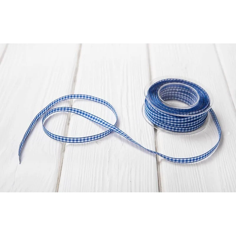 1 Rolle blau-weiß kariertes bayerisches Vichy Karo-Band Geschenkband Bastelband Dekoband Zierband 20 Metern - 6 mm! Bayern-Deko Karomuster Verpackung Geschenke