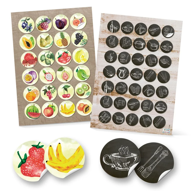 Logbuch-Verlag 24 + 35 runde Aufkleber Küche Essen Küchenaufkleber Küchen-DEKO Sticker Obst Früchte Küche Kinder basteln 4 und 3 cm Deko Etiketten