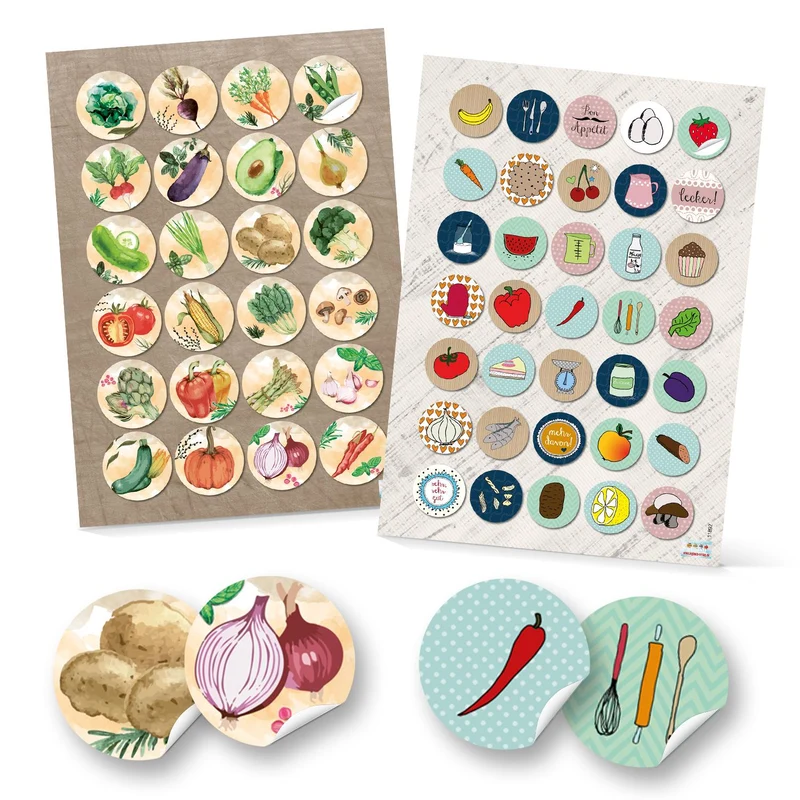 Logbuch-Verlag 24 + 35 runde Aufkleber Küche Essen Lebensmittel Ernährung Sticker selbstklebend Deko Etiketten Kinderaufkleber basteln Scrapbooken