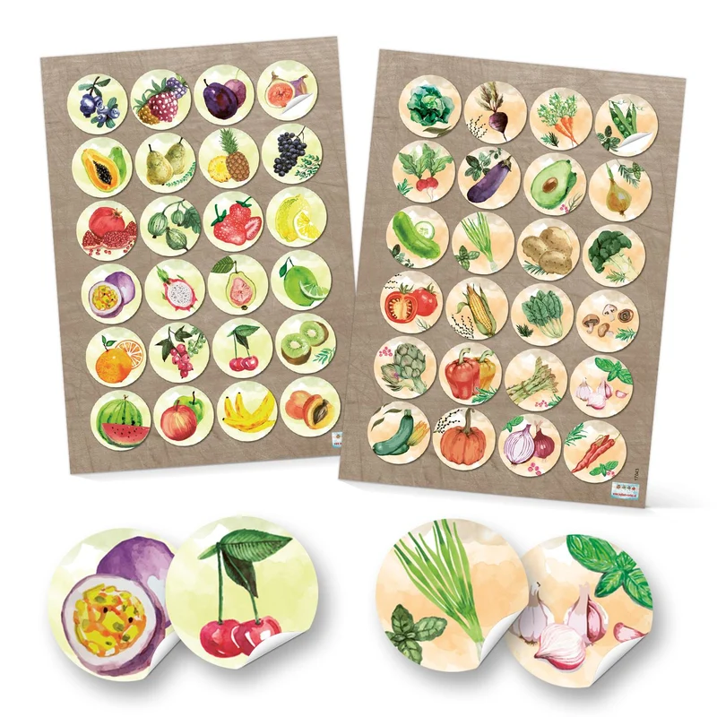 Logbuch-Verlag 48 runde Obst Gemüse Früchte Aufkleber Bunte Essen gesunde Ernährung Kochen Lebensmittel Sticker Küchendeko Deko Etiketten selbstklebend