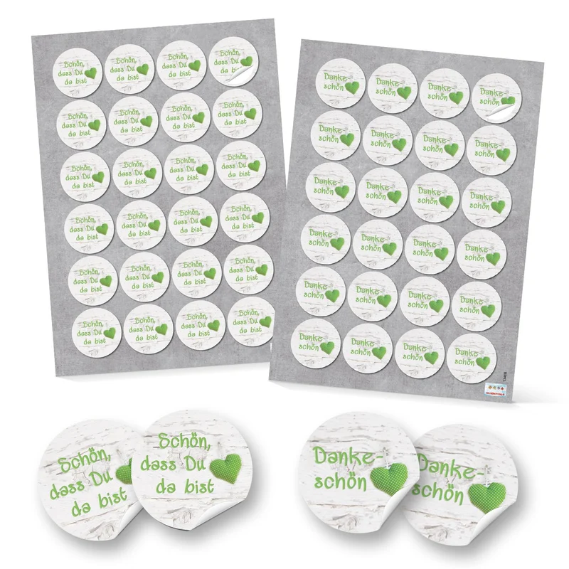 SET 2 x 24 SCHÖN DASS DU DA BIST + DANKESCHÖN Aufkleber rund 4 cm HERZ GEPUNKTET Hochzeitsdeko Verpackung Geschenk Geburtstag Hochzeit Kommunion Taufe selbstklebend DANKE