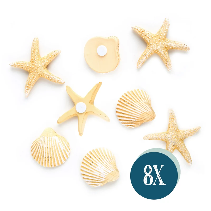 8-teiliges Deko Set mit Muscheln + Seesternen beige zum Kleben