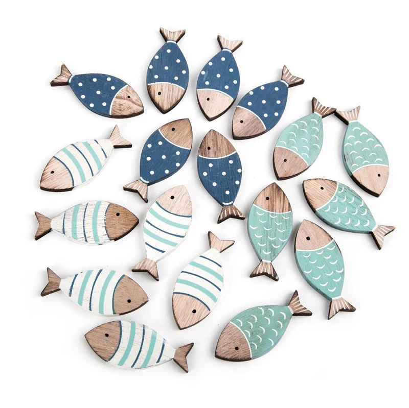 Logbuch-Verlag 2 x 18 Mini-Fische Streuteile Fische 6 cm blau türkis Natur Streuartikel Streudeko Maritime Deko Taufe Kommunion Tischdeko Holzfische klein