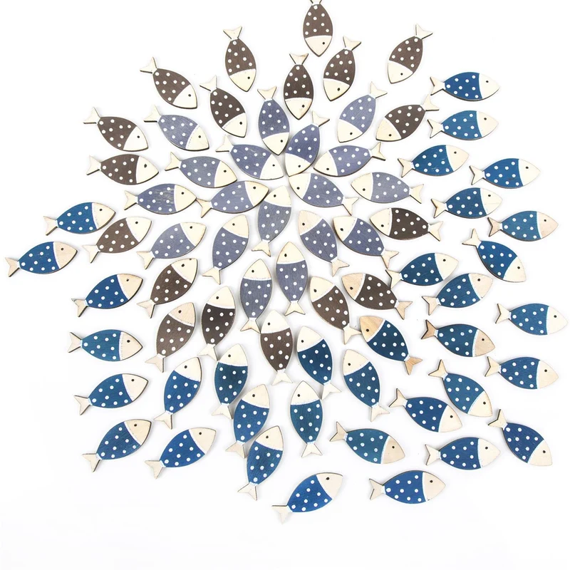 72 Mini Fische zum Streuen in 4 cm - blau grau braun natur - maritime Deko aus Holz