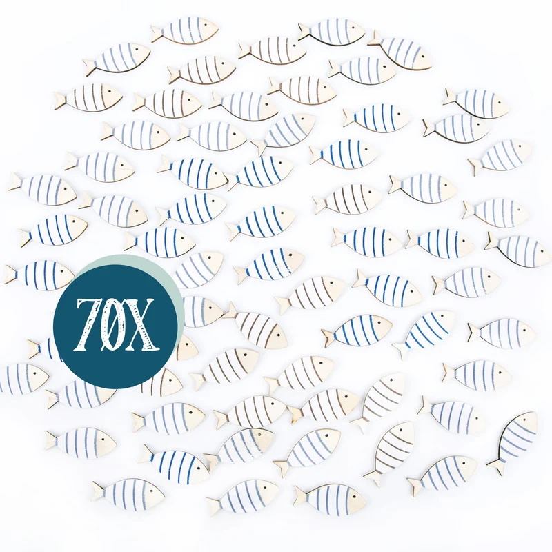 70 Minifische in 4 cm weiß blau natur - zum Streuen an Taufe Kommunion Firmung