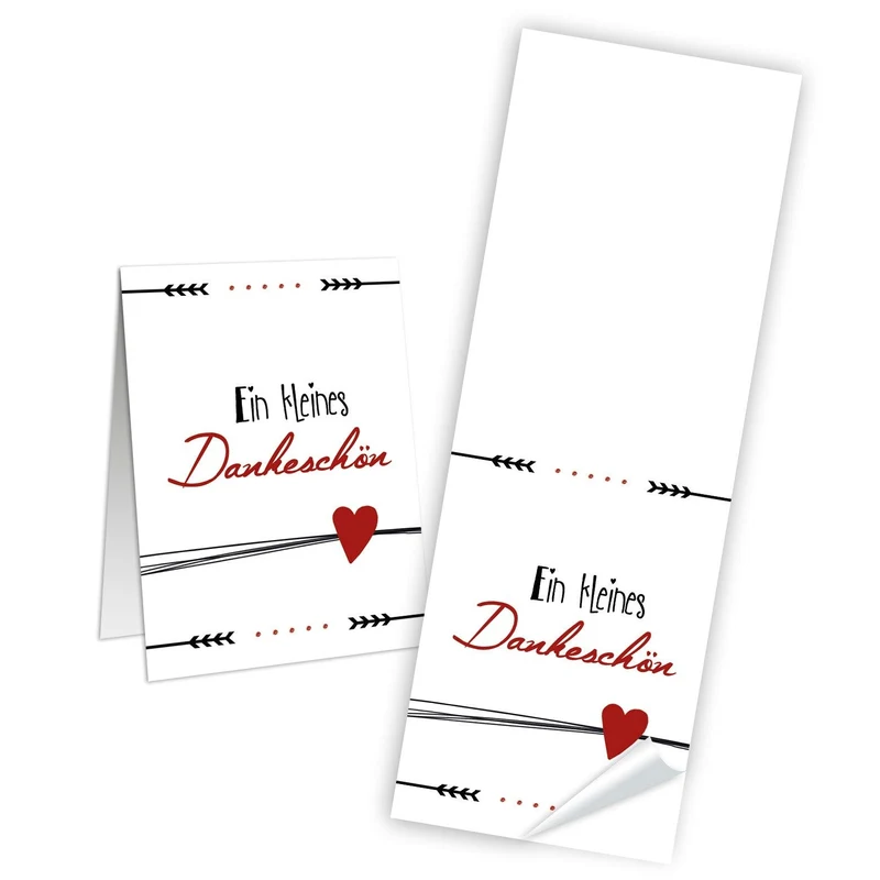 Logbuch-Verlag 25 lange Aufkleber EIN KLEINES DANKESCHÖN weiß schwarz rot mit Herz Sticker Dankesaufkleber Geschenke verpacken verzieren basteln