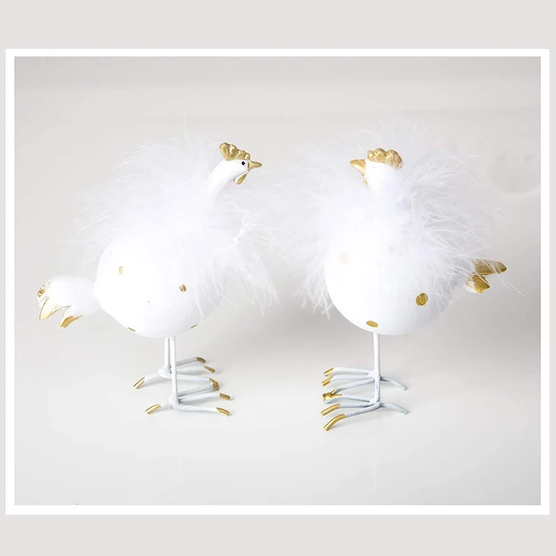 Logbuch-Verlag Osterdeko Figur Henne + HAHN Hühner weiß mit Federn Gold Paar Liebe Dekofigur Osterschmuck Osterfiguren Ostern Geschenk