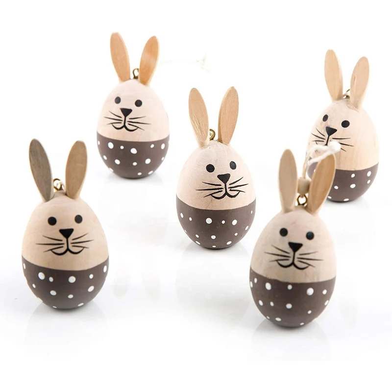 Logbuch-Verlag 5 Stück kleine Hänger Osterhasen Figur zum Aufhängen Holz 6 cm Hase BRAUN Natur gepunktet Osteranhänger für Osterstrauch - give-Away Ostergeschenk Anhänger