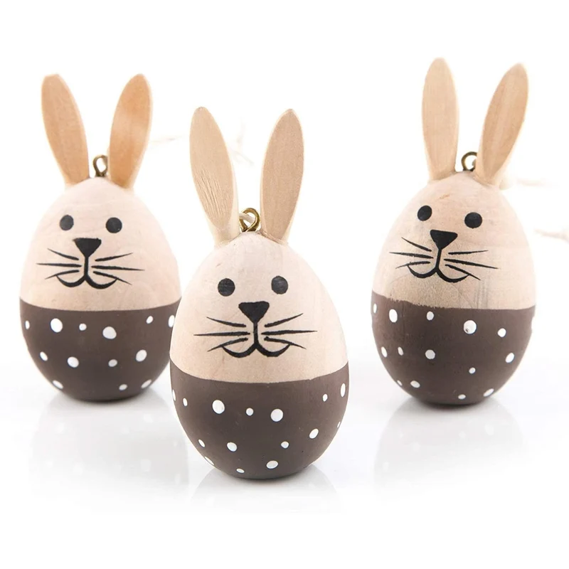 3 Osterhasen Anhänger 5 cm braun natur mit Punkten - kleine Osterhäschen zum Aufhängen