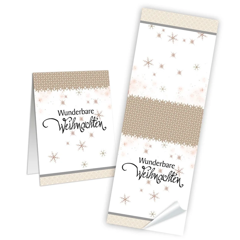 50 Aufkleber Sticker 5 x 14,8 cm WUNDERBARE WEIHNACHTEN Geschenkaufkleber Sterne weiß natur beige Weihnachtsaufkleber Verpackung Papiertüten Banderolen Verschließen von Geschenken - Verpackung