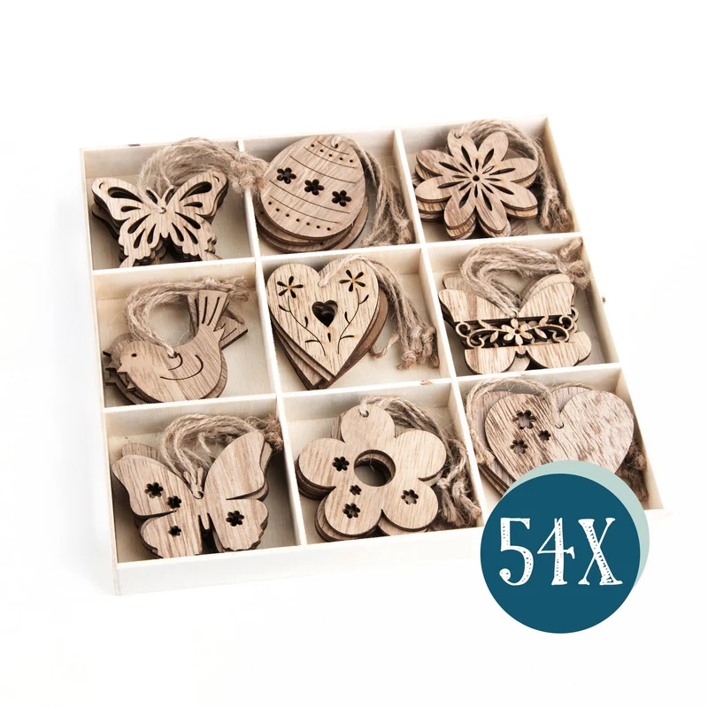 Osteranhänger Set natur braun - 54 Anhänger im Vintage-Look als Osterdeko