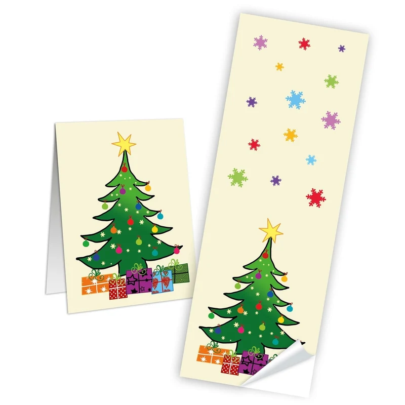 100 beige grün rot gelb Aufkleber Sticker WEIHNACHTSBAUM 5 x 14,8 cm - Etiketten Weihnachtsaufkleber Geschenkaufkleber Banderolen zum Verschließen von Papiertüten Geschenktüten Weihnachten