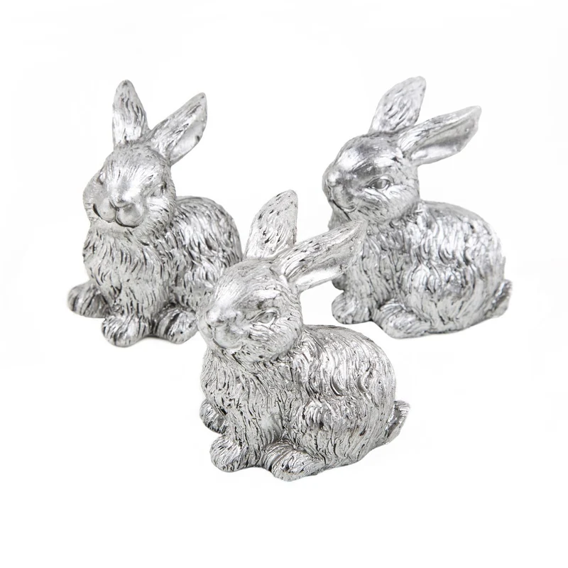Logbuch-Verlag 3 kleine Osterhasen Hasen Figur 6 cm antik Silber Osterdeko zum Hinstellen - Geschenk give-Away Kunden Kollegen Kinder Präsent Ostern