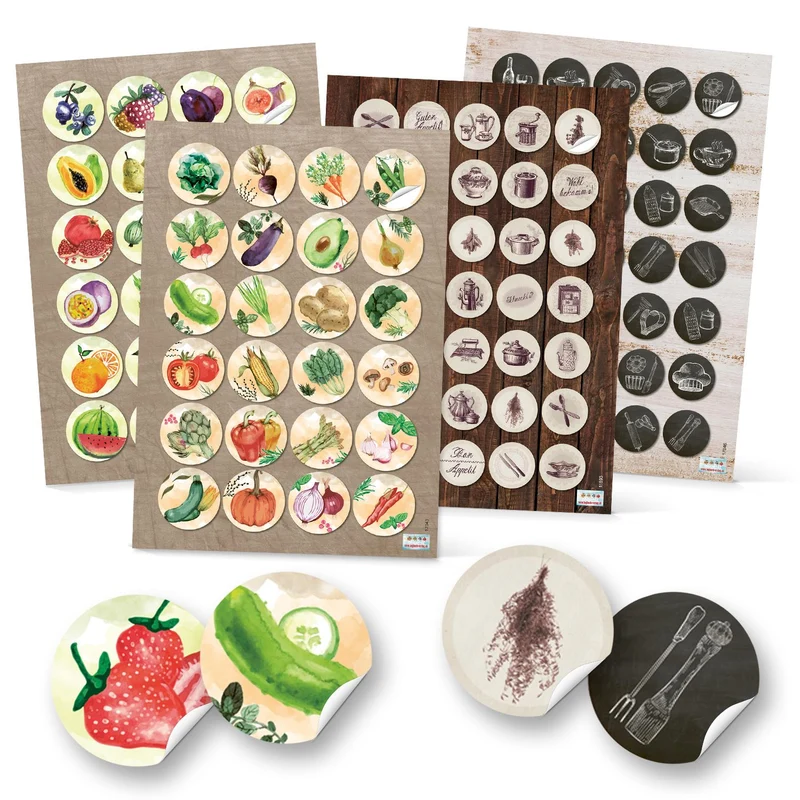 Logbuch-Verlag 118 runde Aufkleber Küche Essen Obst Gemüse Früchte Ernährung Küchenaufkleber Lebensmittel basteln Sticker Kinderaufkleber