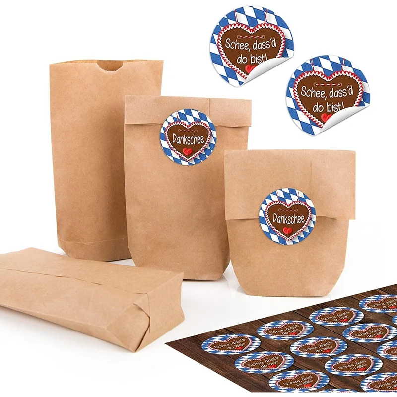 Papiertüten-Set naturbraun mit blau-weißen Bayern-Aufklebern