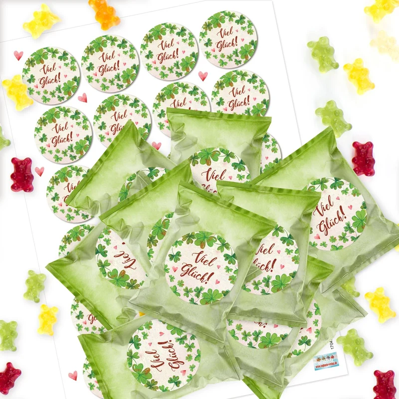 24 Fruchtgummi Tütchen Viel Glück – Give-away für Prüfung, Silvester und Neujahr