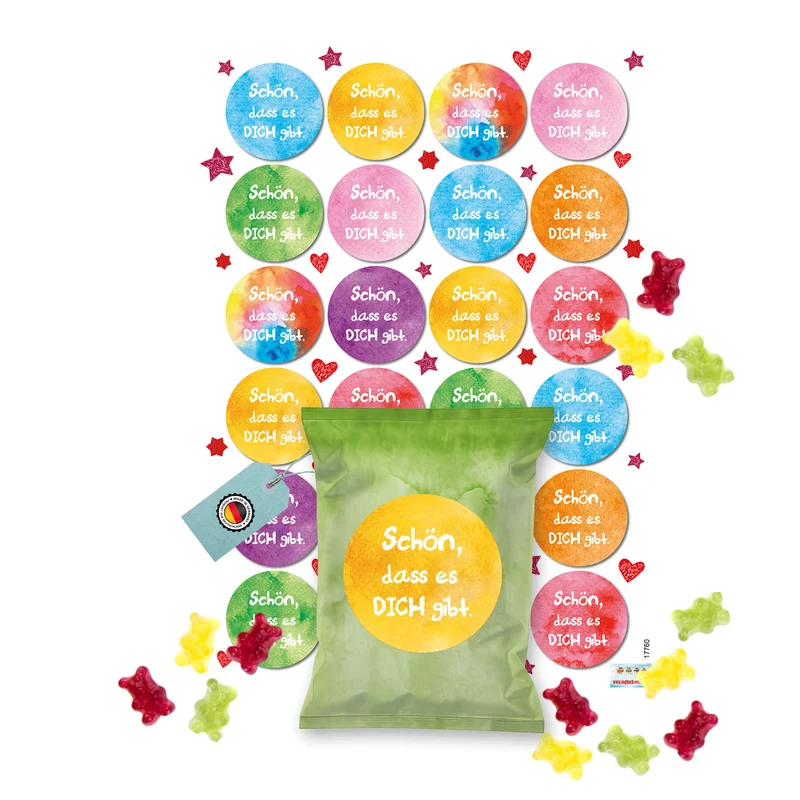 24 Fruchtgummi Tütchen Schön, dass es dich gibt – bunte Mini-Geschenke zum Verschenken