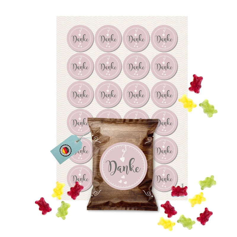24 Fruchtgummi Tütchen Danke – kleine Dankeschön Geschenke für Gäste und Kollegen