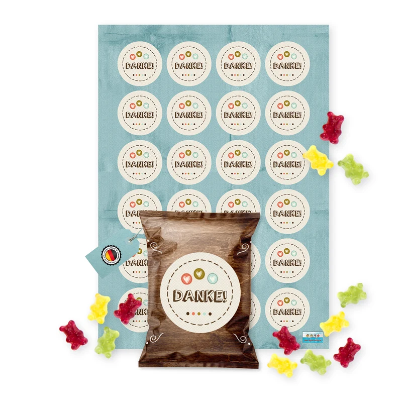 24 Fruchtgummi Tütchen Dankeschön mit Herzen – Danke Geschenke in Braun und Beige