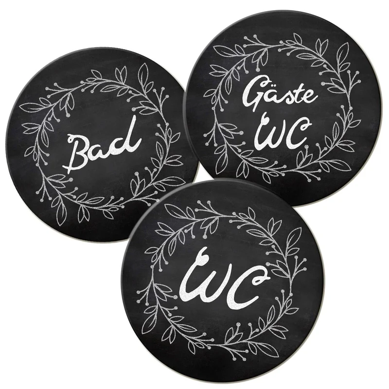 Badezimmer Türschild schwarz Set „Bad“ + „Gäste WC“ + „WC“in Tafelkreide-Optik (15,5 cm) mit Klebepads