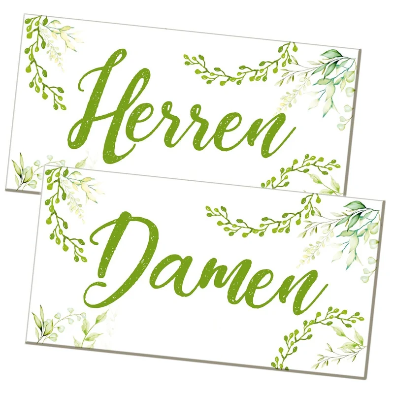 Badezimmer Türschild grün weiß floral Set „Herren“ + „Damen“