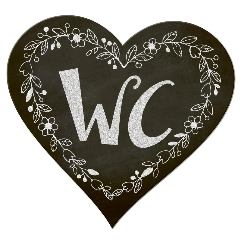 Badezimmer Türschild Herz schwarz „WC“ in Tafelkreide-Optik (15,5 cm) mit Klebepads