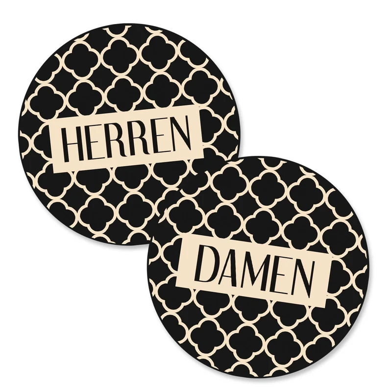 Badezimmer Türschild beige schwarz Set „Damen“ + „Herren“ in Tafelkreide-Optik (15,5 cm) mit Klebepads