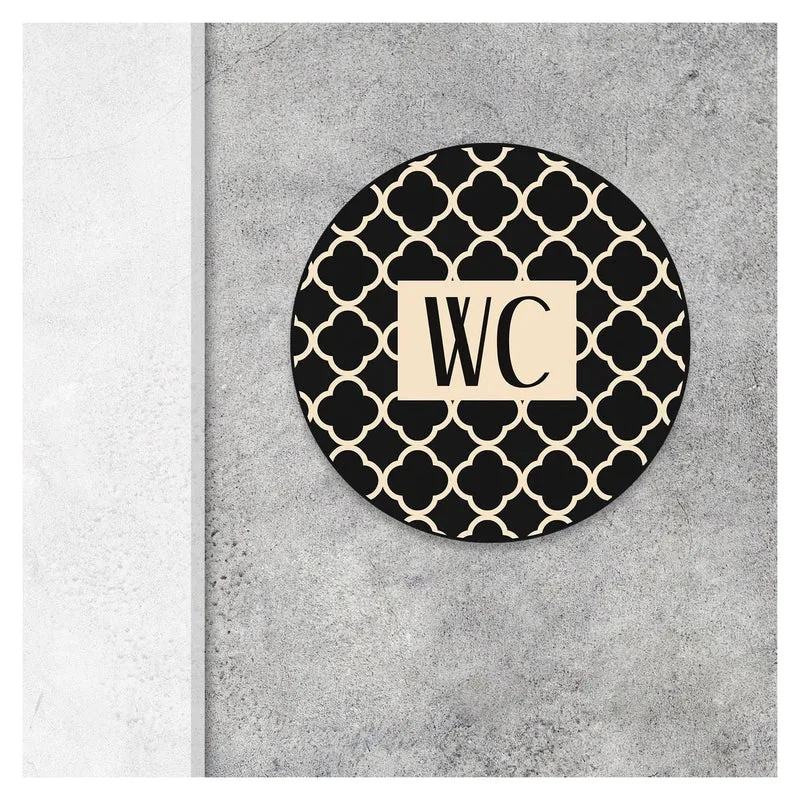 Badezimmer Türschild beige schwarz „WC“ in (15,5 cm) mit Klebepads