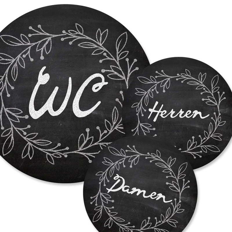 Badezimmer Türschild schwarz Set „Damen“ + „Herren“ + „WC“in Tafelkreide-Optik (15,5 cm) mit Klebepads