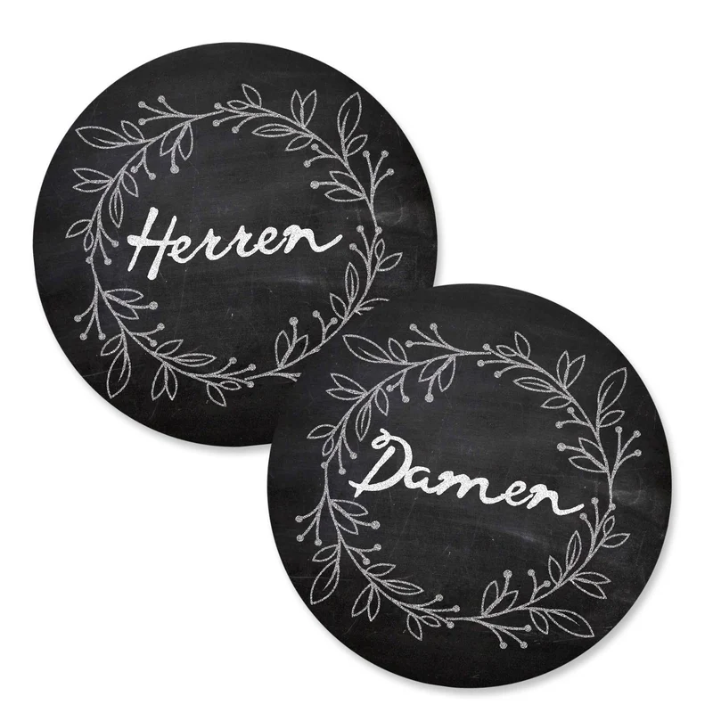Badezimmer Türschild schwarz Set „Damen“ + „Herren“ in Tafelkreide-Optik (15,5 cm) mit Klebepads
