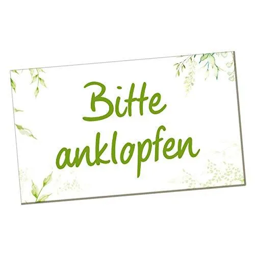 Bitte anklopfen Türschild - Hinweisschild Warnschild grün weiß 20 x 12 cm - Anklopfen-Schild mit Klebepunkten