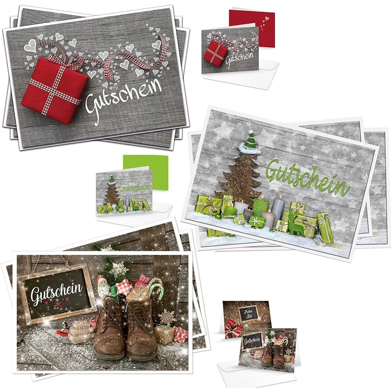 Logbuch-Verlag 3 x 3 Gutscheine SET Weihnachten 3 Weihnachtsmotive Gutscheinkarten MIT KUVERTS DIN A6 Klappkarten blanko leer beschreibbar Geschenkgutscheine
