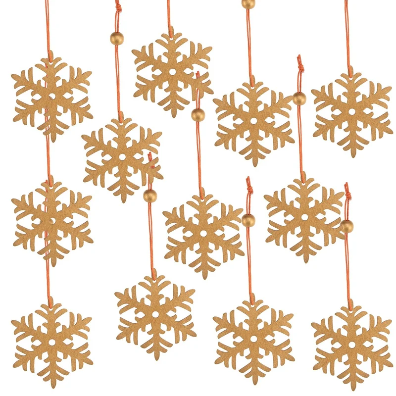 12 Sterne Anhänger Schneeflocke Holz gold rot Weihnachtsdeko Fensterdeko Geschenkanhänger