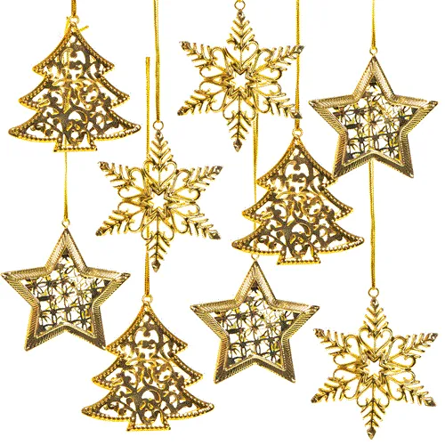 9 filigrane Weihnachtsanhänger gold Baum Stern Schneeflocke Weihnachtsdeko Geschenkanhänger