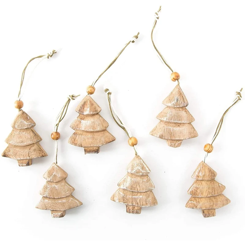 6 kleine Weihnachtsbäume aus Holz zum Aufhängen - Holzanhänger Weihnachten