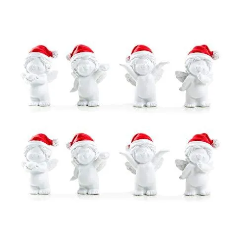 4 x 4 Weihnachten BABY Engel rot weiß MÜTZE 6 cm Mini-Engel Figuren Nikolaus Santa give-away Kunden Mitgebsel Geschenk