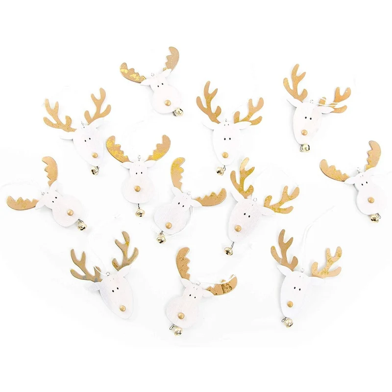 2 x 6 Rentier Rudolph Geweih gold weiß Weihnachtsanhänger Holz Weihnachten Anhänger Christbaumanhänger Rentier Hirsch Elch Geschenkanhänger