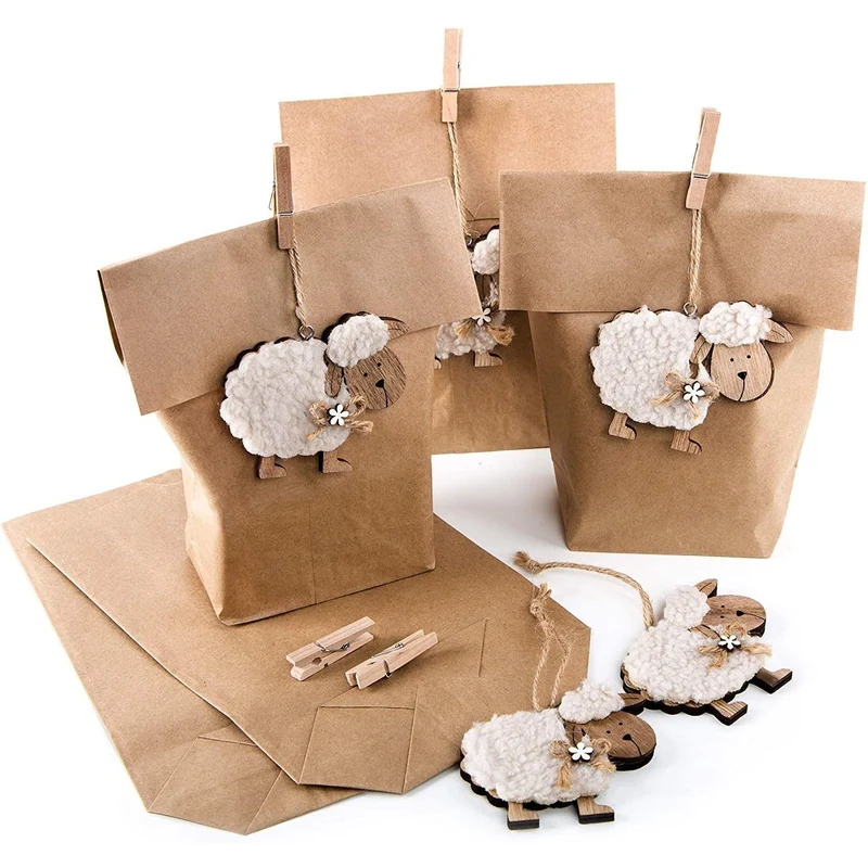 5 witzige kleine Osterverpackung Tüte + Schaf Anhänger Filz Ostertüte Verpackung Kunden Kinder Papiertüte Osterdeko als Osternest Geschenkverpackung