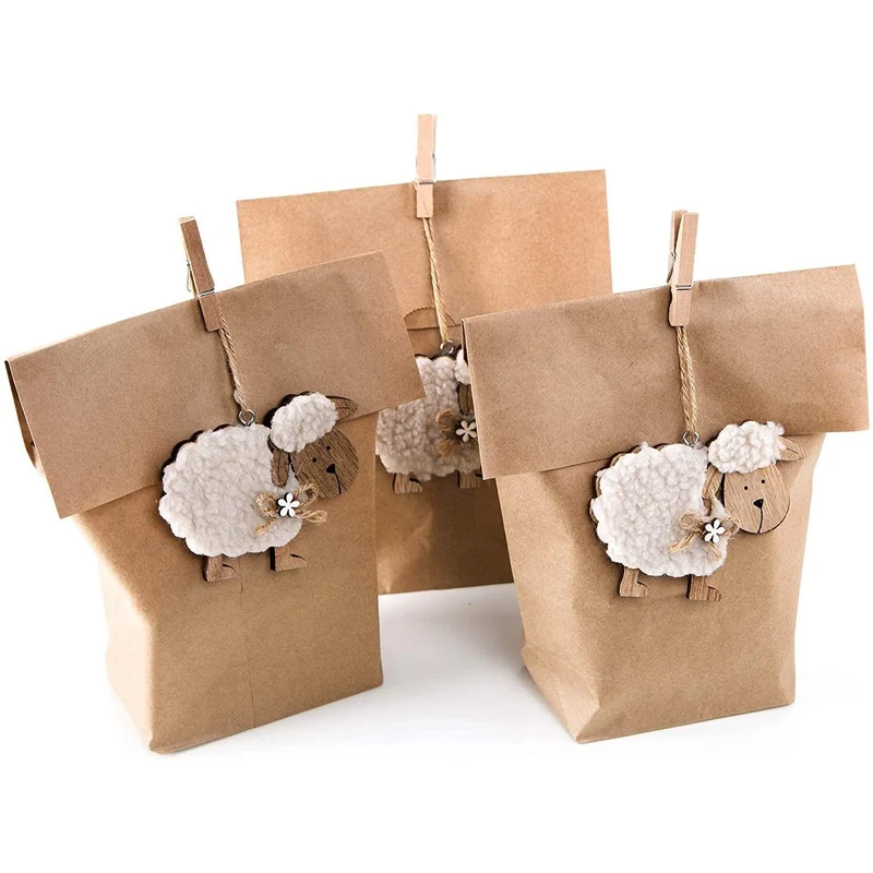 Logbuch-Verlag 3 witzige kleine Osterverpackung Tüte + Schaf Anhänger Filz Ostertüte Verpackung Kunden Kinder Papiertüte Osterdeko als Osternest Geschenkverpackung