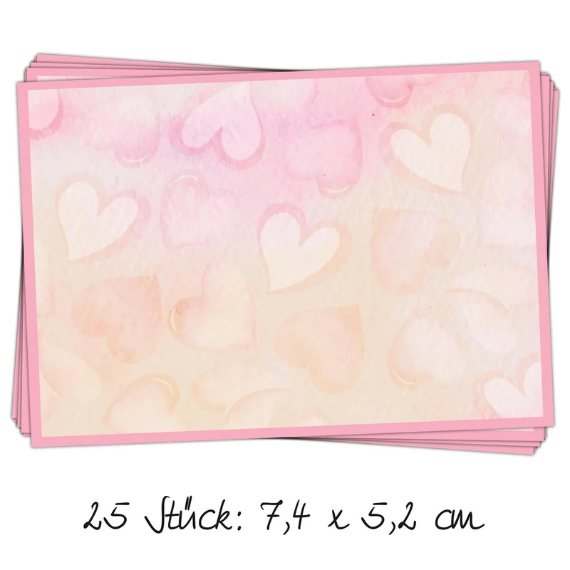 25 kleine Aufkleber 7,4 x 5,2 cm mit rosa Herzen - Etiketten Adressetiketten zum Beschriften für Mädchen