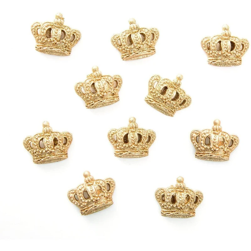 10 kleine Kronen aus Polyresin 2,5 cm gold mit Klebepunkt - Streudeko Verzierung Verpackung