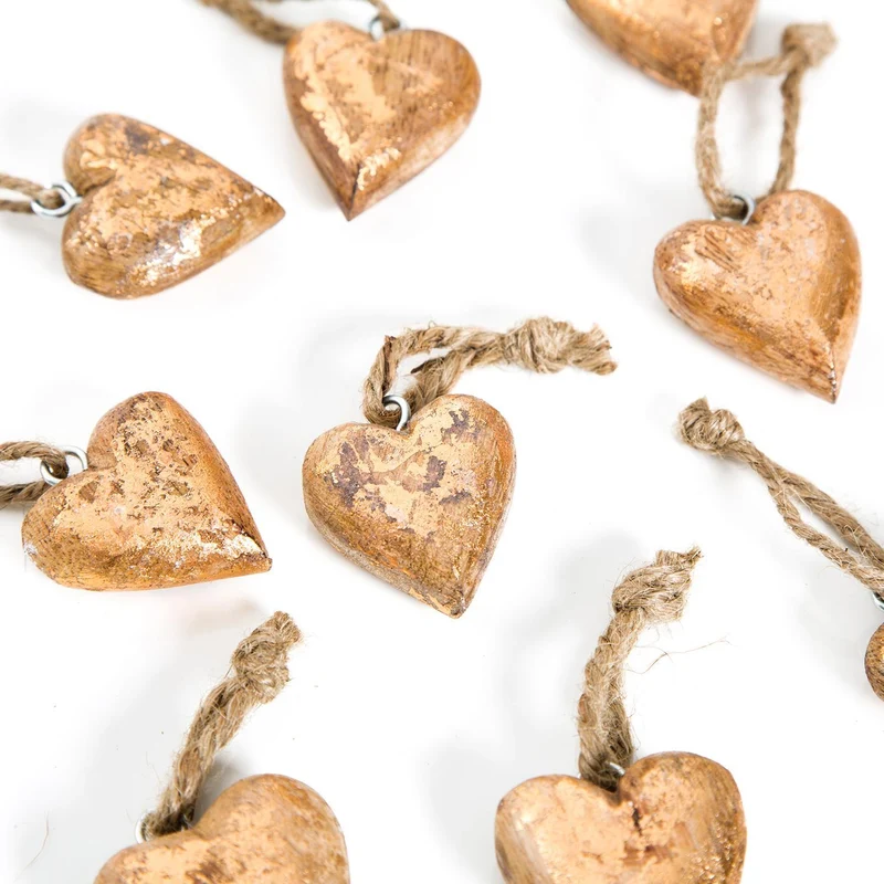 Herzanhänger kupferfarben 4 cm aus Holz - Weihnachtsanhänger Deko Geschenkanhänger - 10 Stück