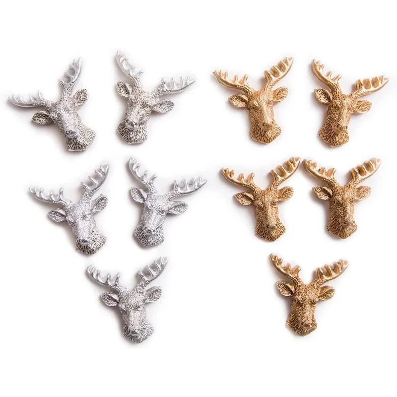 2 x 5 Streudeko Hirschen silber + gold aus Polyresin 4 cm mit Klebepunkt