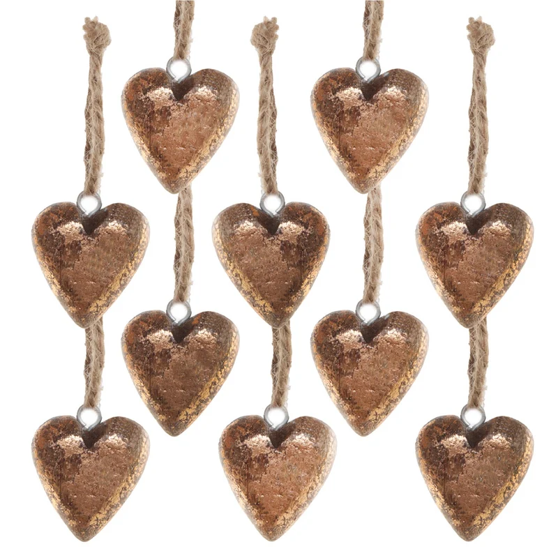Herzanhänger gold 4 cm aus Holz - Weihnachtsanhänger Deko Geschenkanhänger - 10 Stück