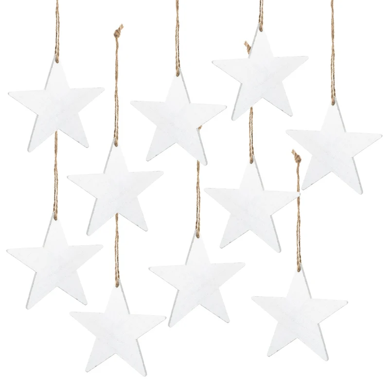 Logbuch-Verlag 10 weiße Holz STERNE shabby chic mit Schnur Weihnachtsanhänger Christbaumschmuck Christbaumanhänger Weihnachtsdeko Tür Weihnachtsstern