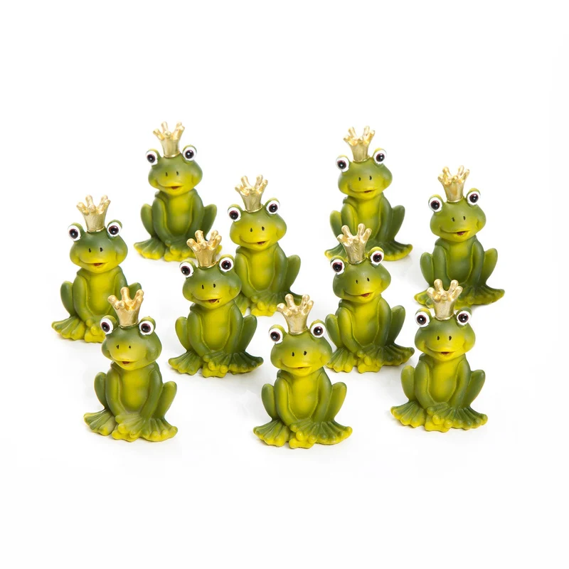 10 kleine grüne Frosch Figuren - Froschkönig mit goldener Krone